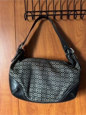 Coach Black and Gray Signature Jacquard Hobo